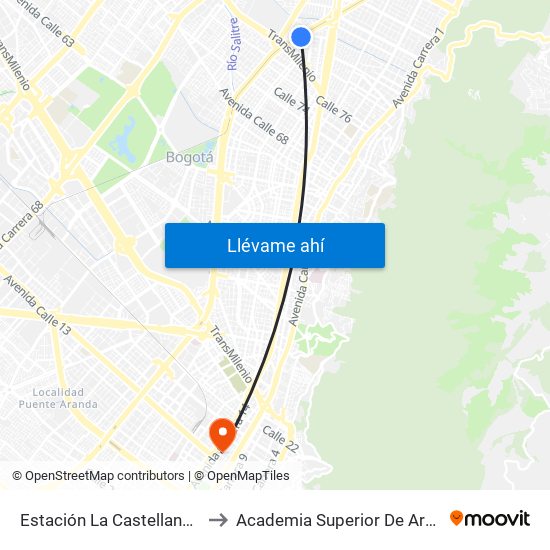 Estación La Castellana (Av. NQS - Cl 85a) to Academia Superior De Artes De Bogota - Asab map