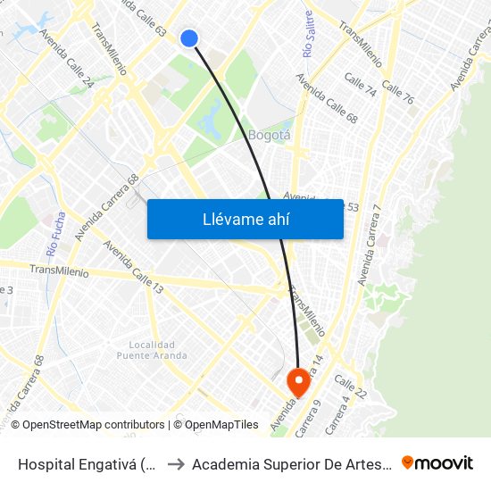 Hospital Engativá (Ak 70 - Cl 64) to Academia Superior De Artes De Bogota - Asab map