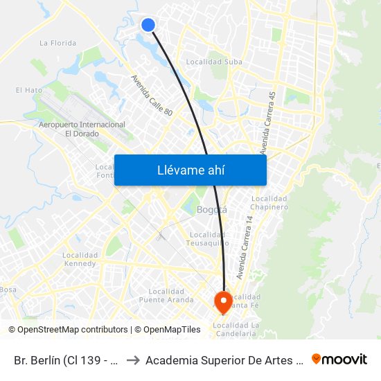 Br. Berlín (Cl 139 - Kr 140b Bis) to Academia Superior De Artes De Bogota - Asab map