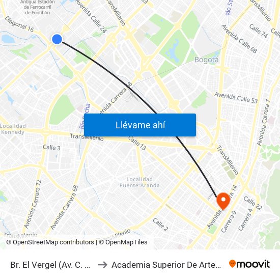 Br. El Vergel (Av. C. De Cali - Cl 18) to Academia Superior De Artes De Bogota - Asab map