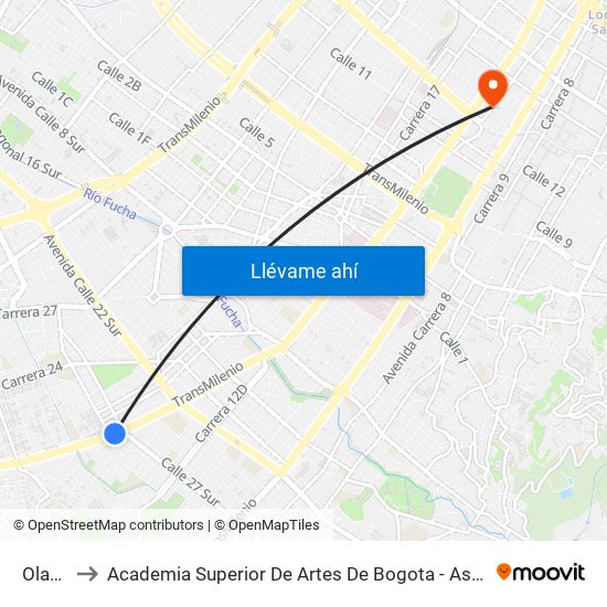 Olaya to Academia Superior De Artes De Bogota - Asab map