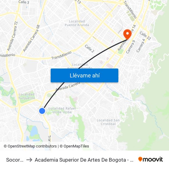 Socorro to Academia Superior De Artes De Bogota - Asab map