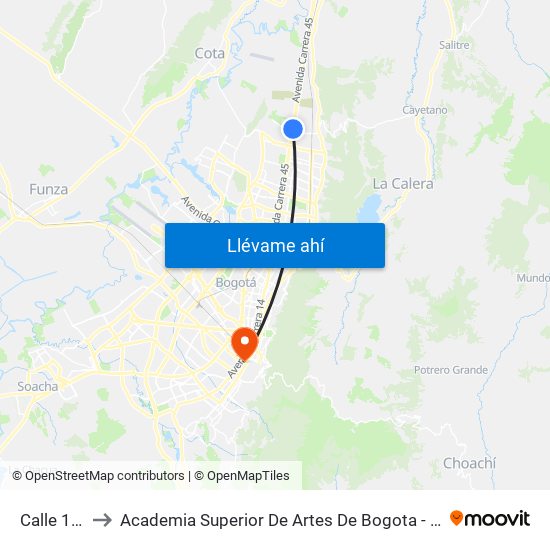 Calle 187 to Academia Superior De Artes De Bogota - Asab map