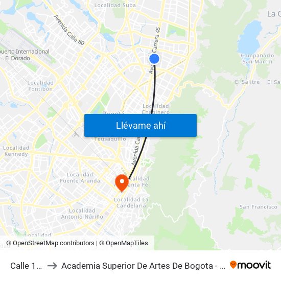 Calle 106 to Academia Superior De Artes De Bogota - Asab map