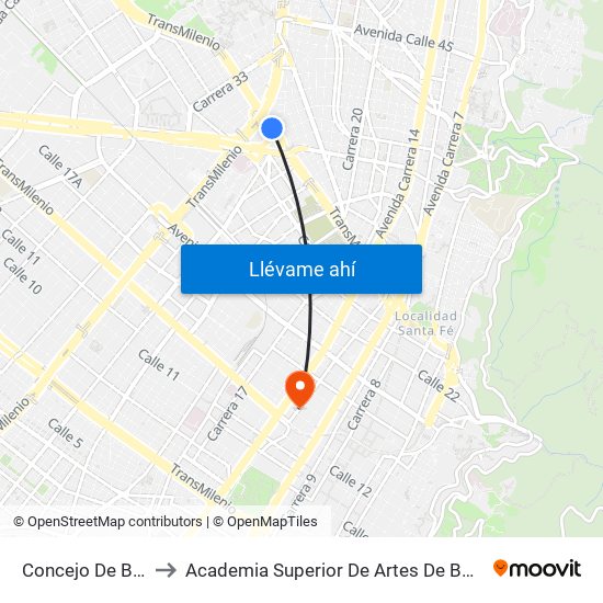 Concejo De Bogotá to Academia Superior De Artes De Bogota - Asab map