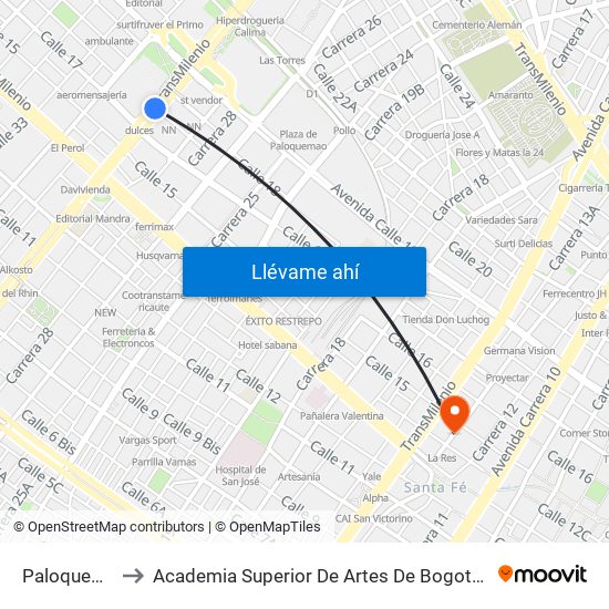 Paloquemao to Academia Superior De Artes De Bogota - Asab map