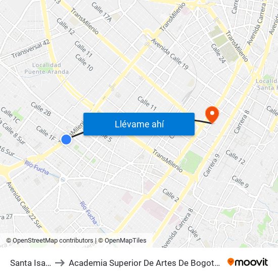 Santa Isabel to Academia Superior De Artes De Bogota - Asab map