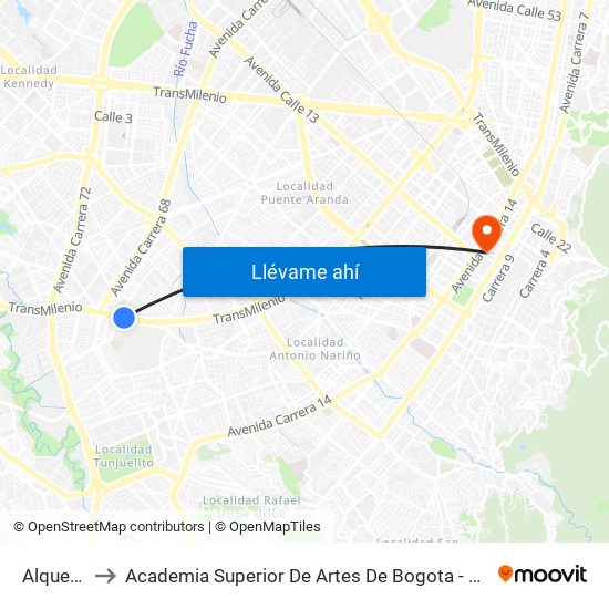 Alquería to Academia Superior De Artes De Bogota - Asab map