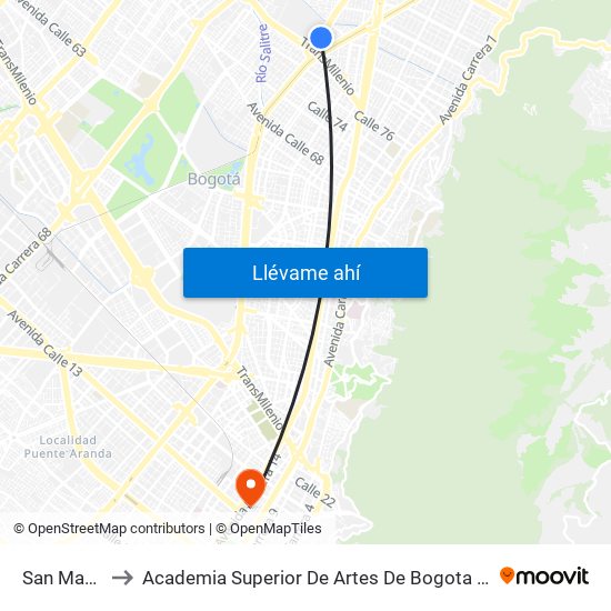 San Martín to Academia Superior De Artes De Bogota - Asab map