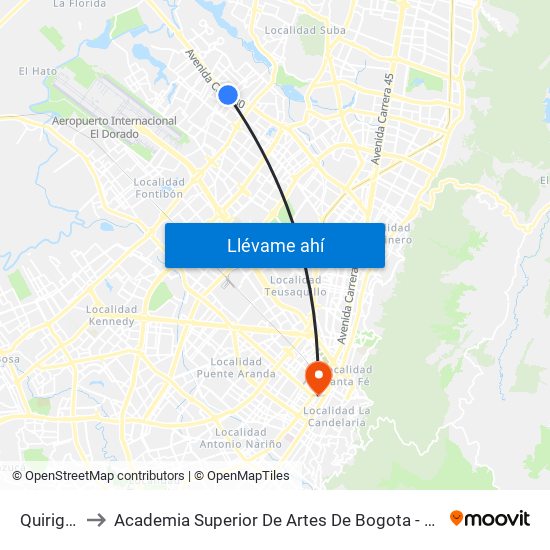 Quirigua to Academia Superior De Artes De Bogota - Asab map