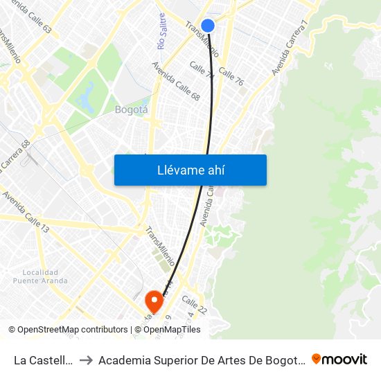 La Castellana to Academia Superior De Artes De Bogota - Asab map