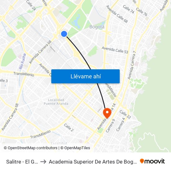 Salitre - El Greco to Academia Superior De Artes De Bogota - Asab map