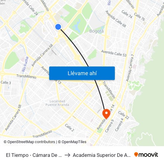 El Tiempo - Cámara De Comercio De Bogotá to Academia Superior De Artes De Bogota - Asab map