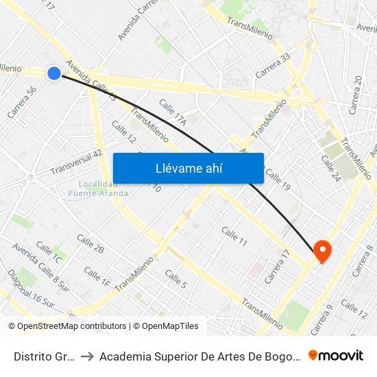 Distrito Grafiti to Academia Superior De Artes De Bogota - Asab map