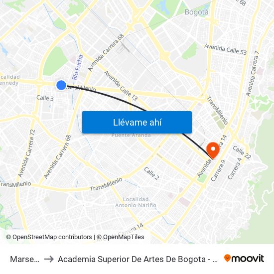 Marsella to Academia Superior De Artes De Bogota - Asab map