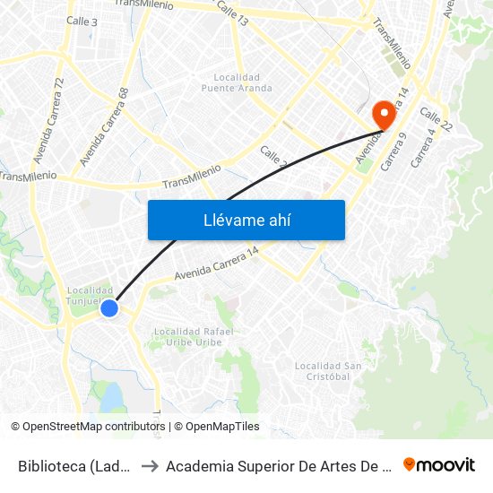 Biblioteca (Lado Norte) to Academia Superior De Artes De Bogota - Asab map