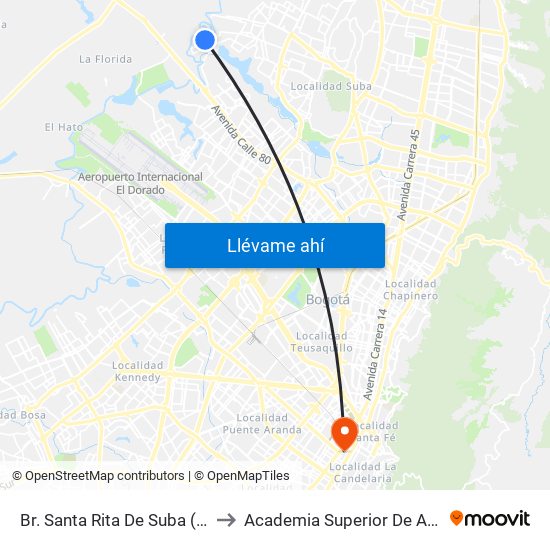 Br. Santa Rita De Suba (Cl 138 - Kr 154a Bis) to Academia Superior De Artes De Bogota - Asab map