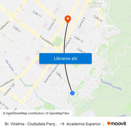 Br. Vitelma - Ciudadela Parque De La Roca (Cl 3 Sur - Kr 4a Este) to Academia Superior De Artes De Bogota - Asab map