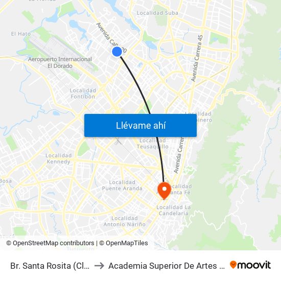 Br. Santa Rosita (Cl 75 - Kr 93a) to Academia Superior De Artes De Bogota - Asab map