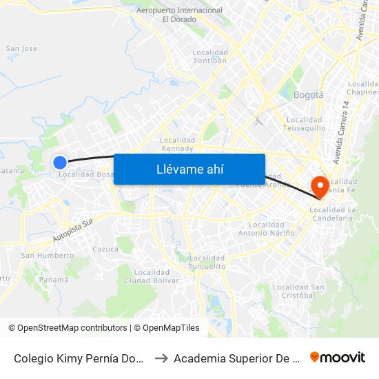 Colegio Kimy Pernía Domicó (Kr 89b - Cl 82 Sur) to Academia Superior De Artes De Bogota - Asab map