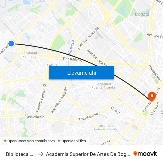 Biblioteca Tintal to Academia Superior De Artes De Bogota - Asab map