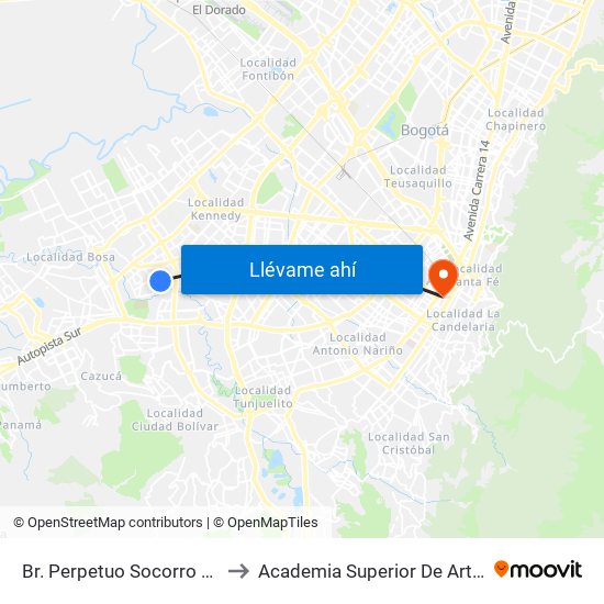 Br. Perpetuo Socorro (Cl 49 Sur - Kr 77t) to Academia Superior De Artes De Bogota - Asab map