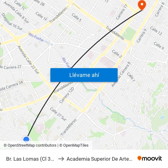 Br. Las Lomas (Cl 37 Sur - Kr 12a) to Academia Superior De Artes De Bogota - Asab map