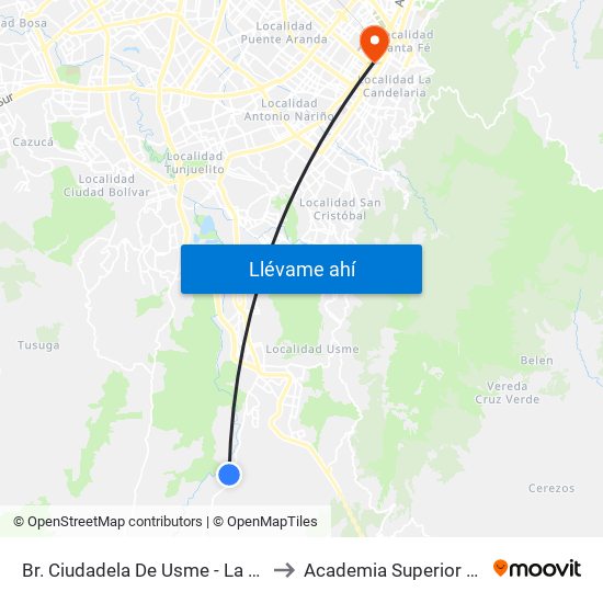Br. Ciudadela De Usme - La Esperanza I Etapa (Cl 136 - Kr 14b) to Academia Superior De Artes De Bogota - Asab map