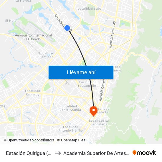 Estación Quirigua (Ac 80 - Kr 94) to Academia Superior De Artes De Bogota - Asab map