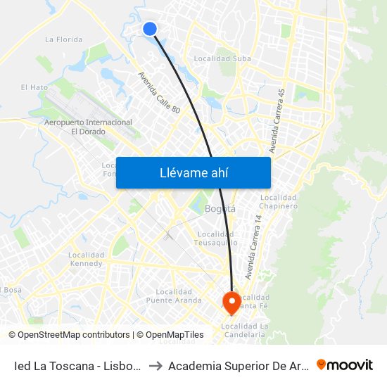 Ied La Toscana - Lisboa (Cl 132 - Kr 145a) to Academia Superior De Artes De Bogota - Asab map