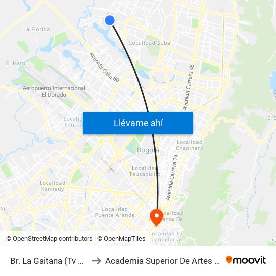 Br. La Gaitana (Tv 127 - Cl 137) to Academia Superior De Artes De Bogota - Asab map