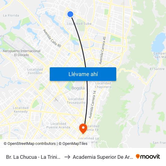 Br. La Chucua - La Trinitaria (Cl 139 - Kr 99) to Academia Superior De Artes De Bogota - Asab map