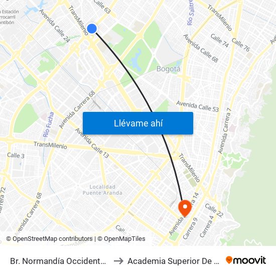 Br. Normandía Occidental (Av. Boyacá - Cl 48) (A) to Academia Superior De Artes De Bogota - Asab map