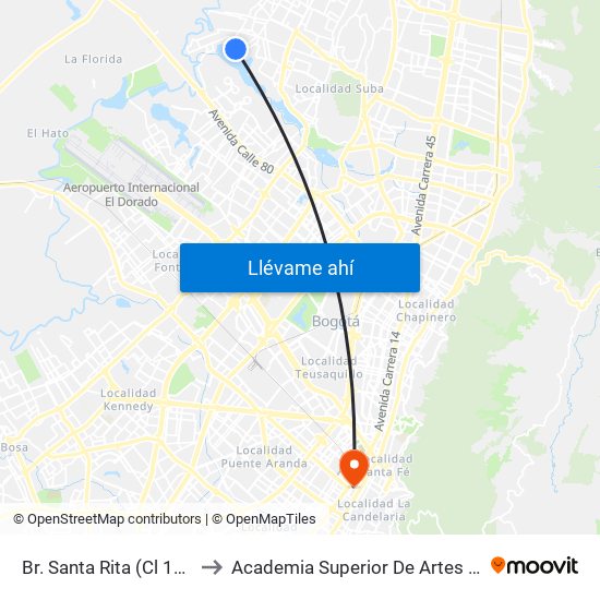 Br. Santa Rita (Cl 132 - Kr 132a) to Academia Superior De Artes De Bogota - Asab map