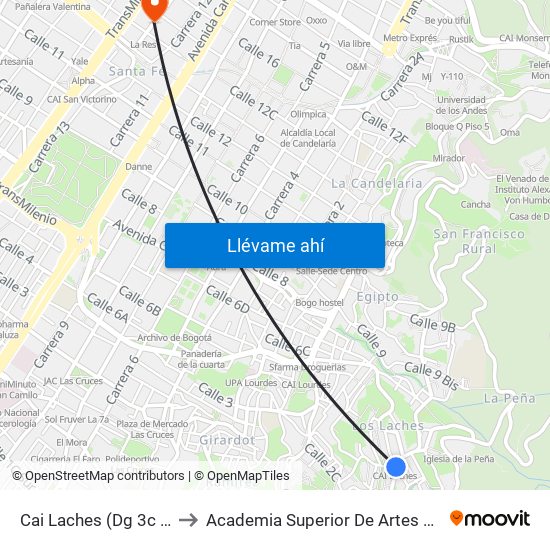 Cai Laches (Dg 3c - Kr 8 Este) to Academia Superior De Artes De Bogota - Asab map