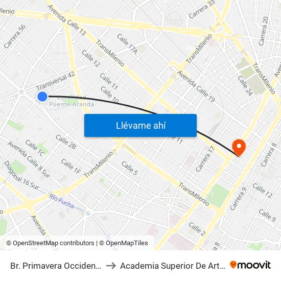 Br. Primavera Occidental (Kr 41a - Cl 3c) to Academia Superior De Artes De Bogota - Asab map