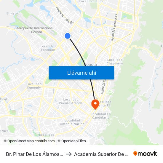 Br. Pinar De Los Álamos (Av. C. De Cali - Cl 65c) to Academia Superior De Artes De Bogota - Asab map