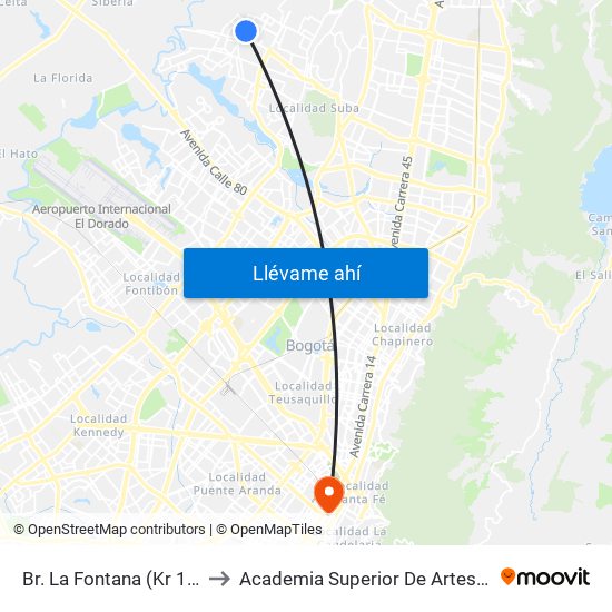 Br. La Fontana (Kr 115 - Cl 147a) to Academia Superior De Artes De Bogota - Asab map