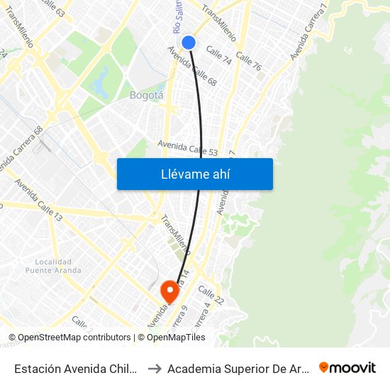 Estación Avenida Chile (Av. NQS - Cl 71c) to Academia Superior De Artes De Bogota - Asab map