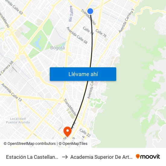 Estación La Castellana (Av NQS - Cl 86) to Academia Superior De Artes De Bogota - Asab map