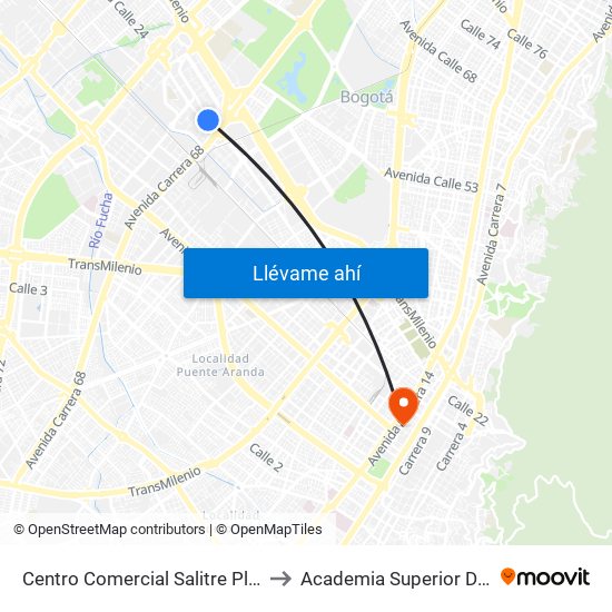 Centro Comercial Salitre Plaza (Av. La Esperanza - Kr 68a) to Academia Superior De Artes De Bogota - Asab map