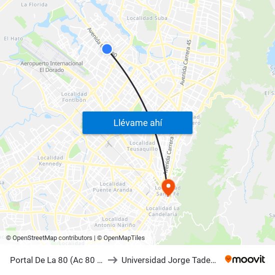 Portal De La 80 (Ac 80 - Tv 94l) to Universidad Jorge Tadeo Lozano map