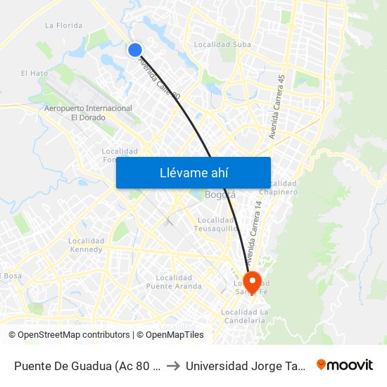 Puente De Guadua (Ac 80 - Kr 119) (A) to Universidad Jorge Tadeo Lozano map