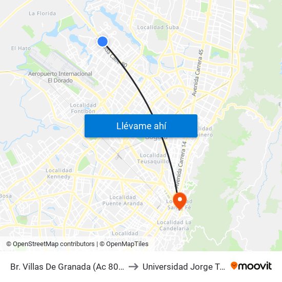 Br. Villas De Granada (Ac 80 - Kr 112 Bis) (A) to Universidad Jorge Tadeo Lozano map