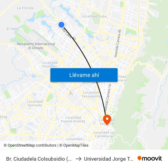 Br. Ciudadela Colsubsidio (Ac 80 - Kr 111c) to Universidad Jorge Tadeo Lozano map