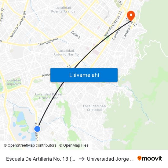 Escuela De Artillería No. 13 (Av. Caracas - Tv 5d) to Universidad Jorge Tadeo Lozano map