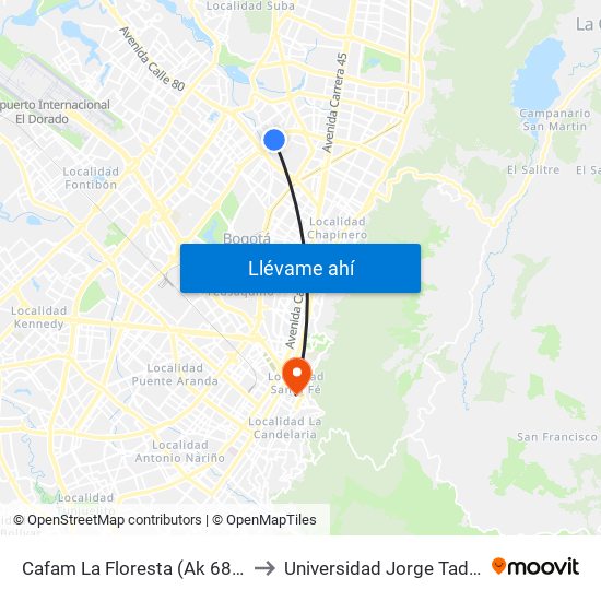 Cafam La Floresta (Ak 68 - Cl 90) (C) to Universidad Jorge Tadeo Lozano map