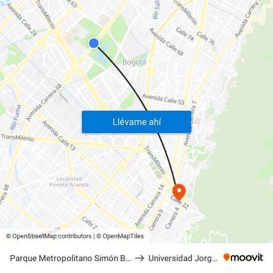 Parque Metropolitano Simón Bolívar (Ak 68 - Cl 49a) (B) to Universidad Jorge Tadeo Lozano map