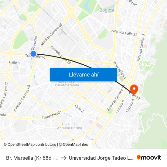 Br. Marsella (Kr 68d - Cl 6) to Universidad Jorge Tadeo Lozano map