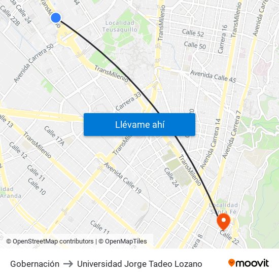 Gobernación to Universidad Jorge Tadeo Lozano map